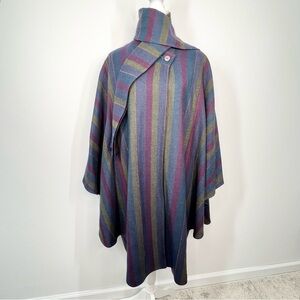 Avoca Collection Pure New Wool Striped Poncho Cape With Scarf Large